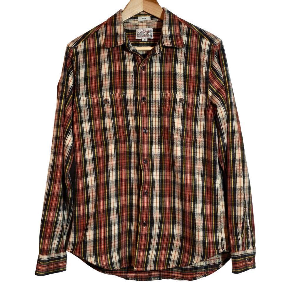 J CREW Midweight Flannel Plaid Western RusticButton Up Shirt‎ Men's Medium Slim